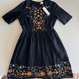 Roolee Black Dress with Orange Floral Embroidery